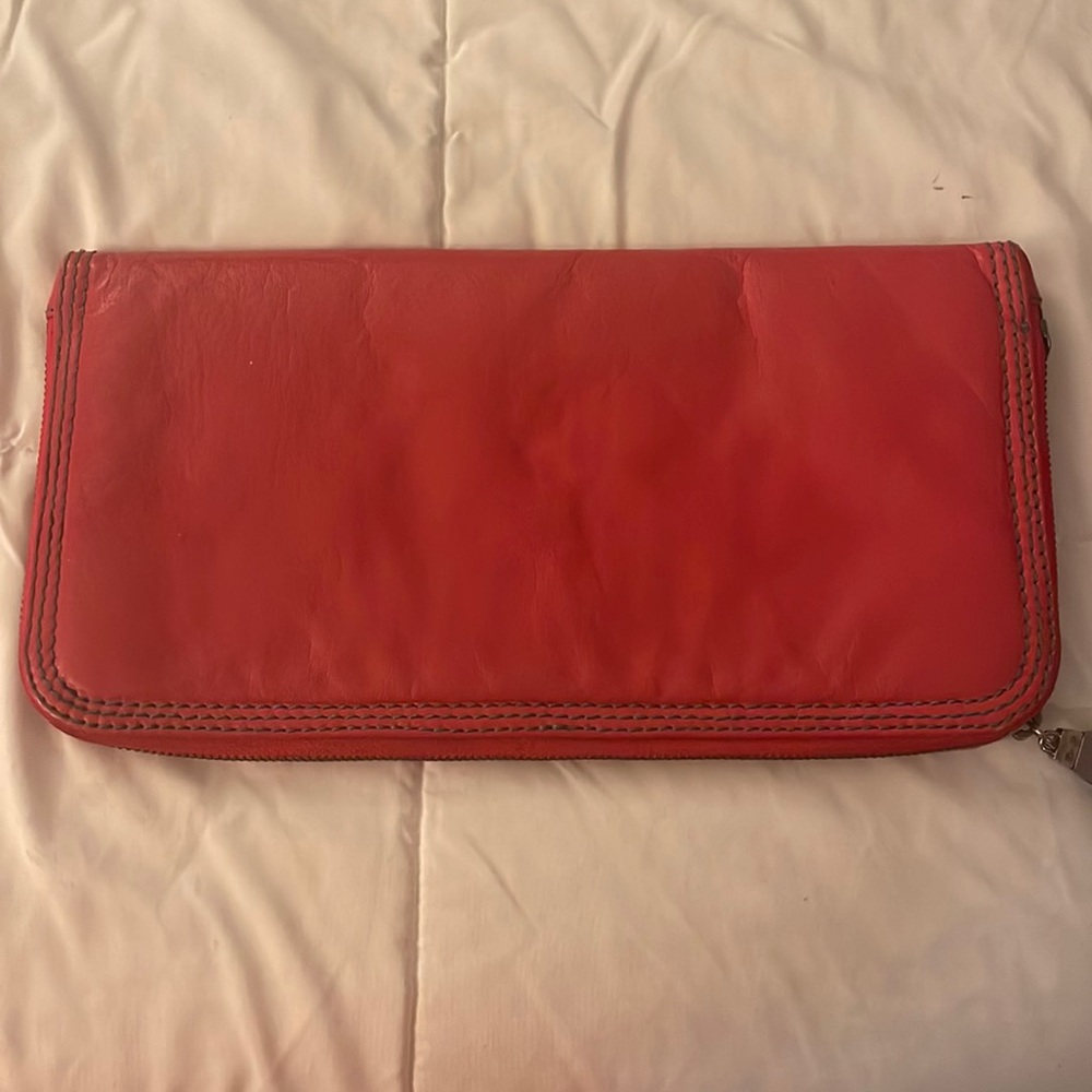 BCBG maxazria hot pink Leather flat clutch